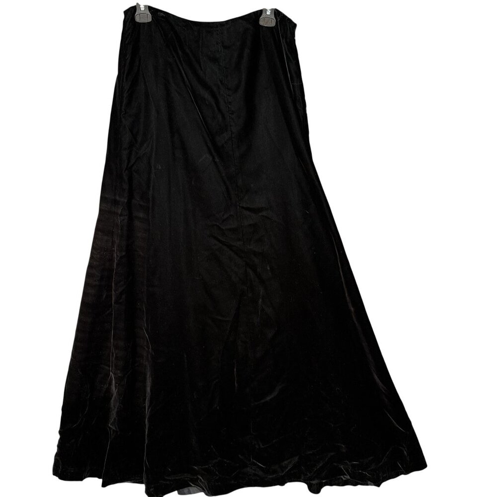 Linda Allard Ellen Tracy black maxi floor length tall velvet skirt.